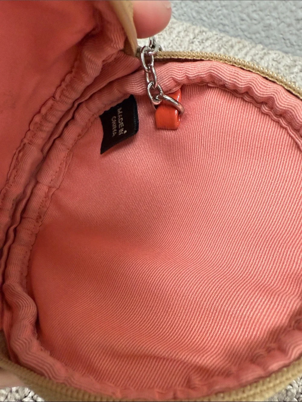 Coach Beige Signature Round Wristlet with Coral Crab 🦀 Appliqué